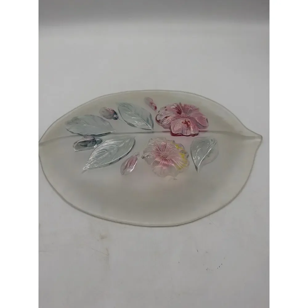 WALTHER GLASS MIKASA CRYSTAL FROSTED CAYLYPSO CANAPE HIBISCUS LEAF SHAPE PLATTER
